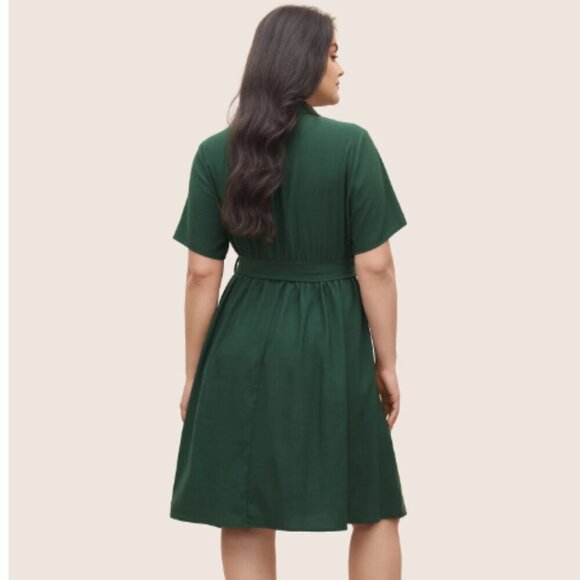 BloomChic Plus Size 2XL Plain Suit Collar Belted Flap Detail Shift Dress us18 - Picture 2 of 6